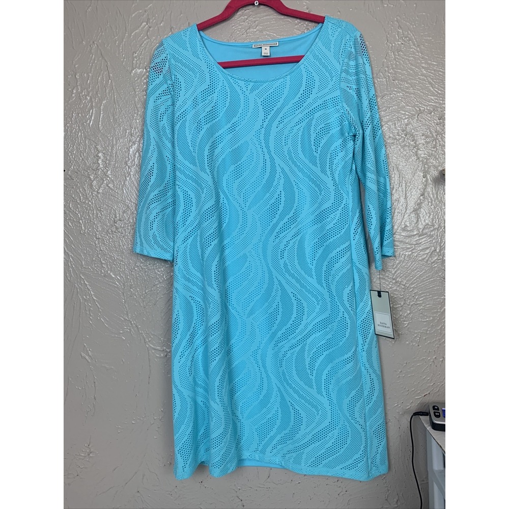 DANA BUCHMAN TURQUOISE-LACE-3/4 SLEEVES ROUND‎ NECK-SHIFT DRESS Size Medium